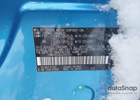 2018 Toyota Rav4 Xle z USA, uszkodzony, nr VIN JTMRFREV4JJ181551